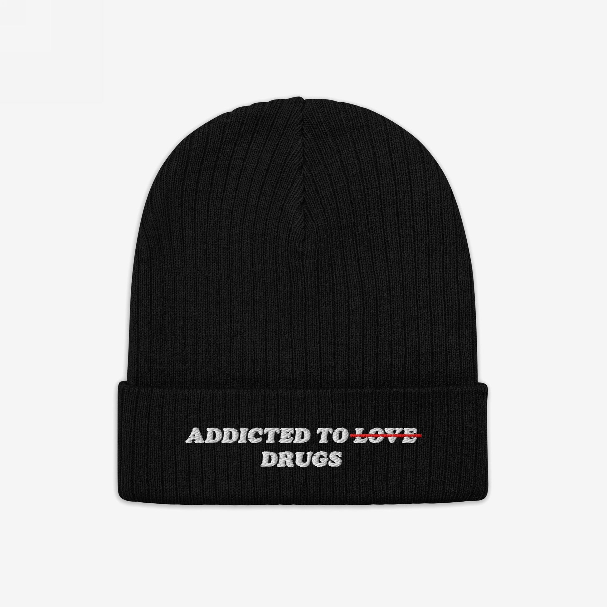 Addicted To Love / Drugs Hat Beanie Black by EGOPROOF