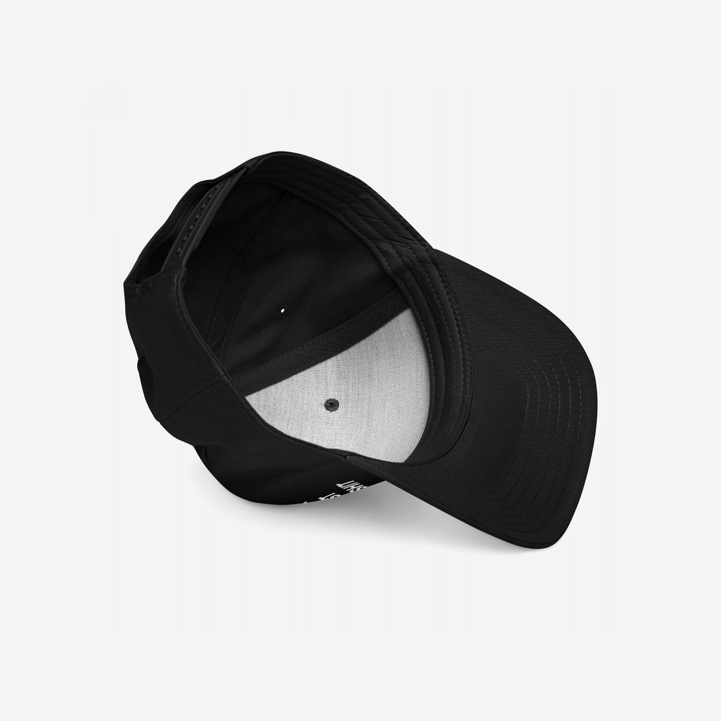 Anti-Fascist Hat showcasing its inner crown, curved brim, and adjustable snapback strap. Embroidered with a bold anti-fascist message and subtle EGOPROOF logo, embodying resistance and courage.