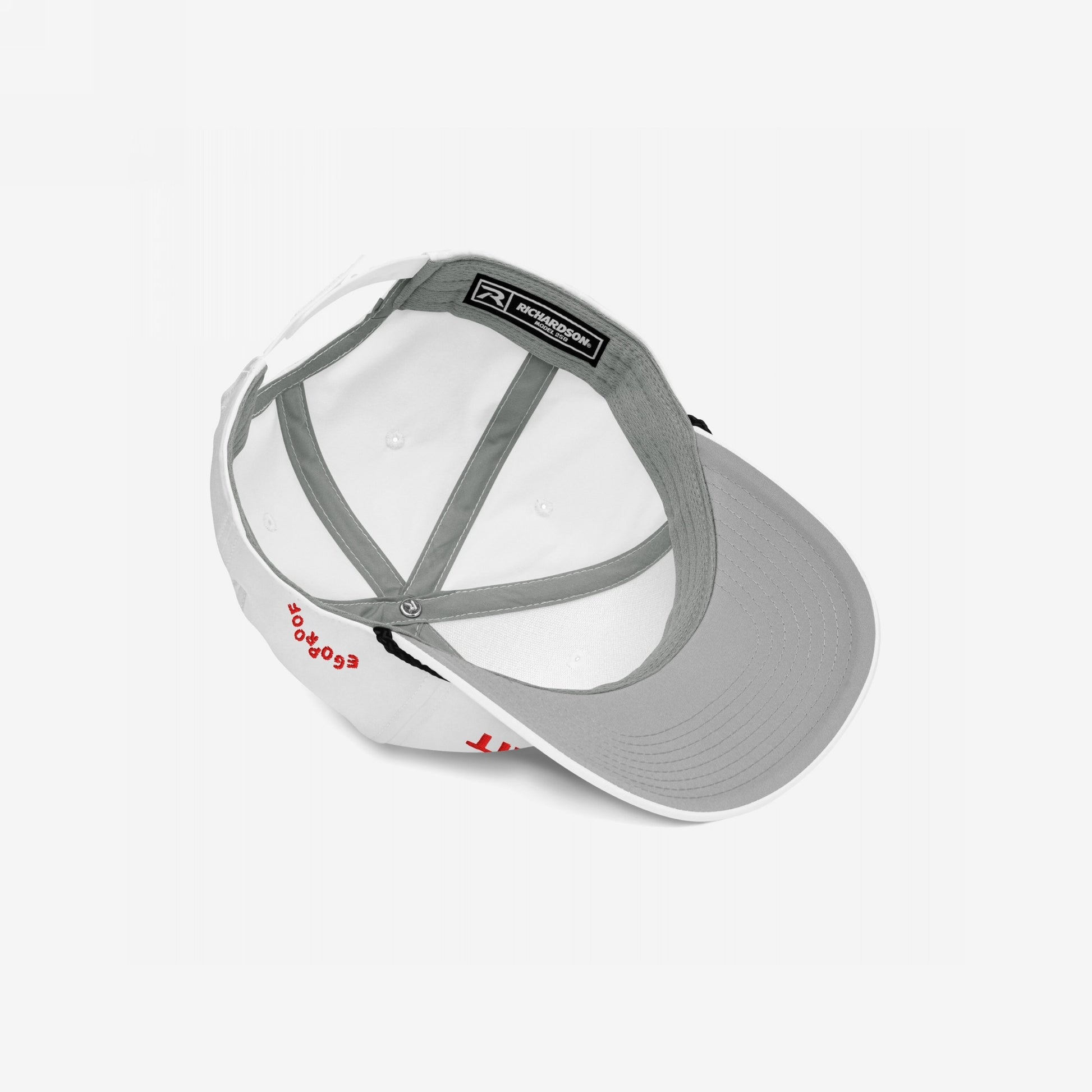 Anti-Racist Hat with visible gray sweatband and Richardson label, featuring structured design and bold statement under the curved brim, reflecting Egoproof's commitment to impactful, conversation-starting headwear.