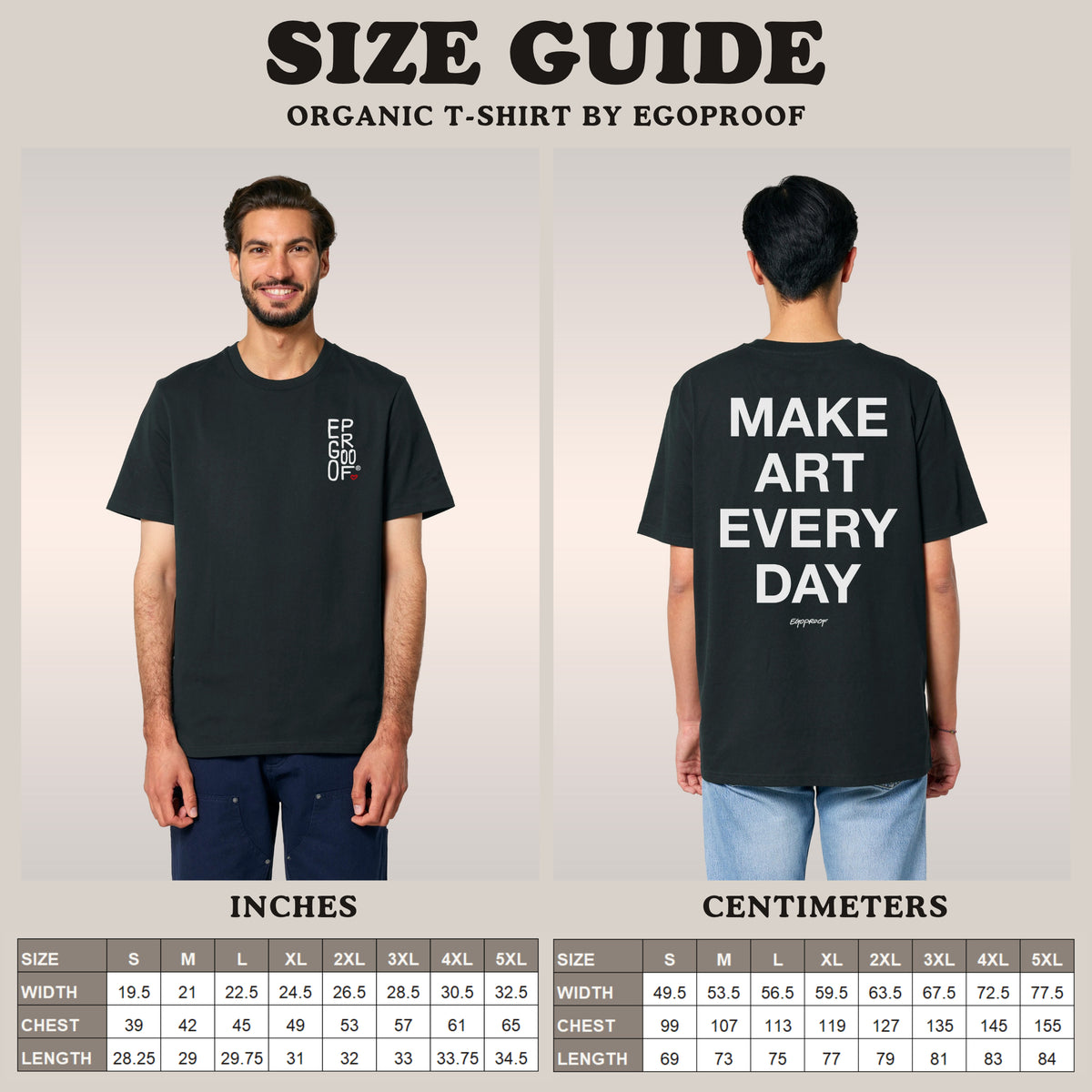 Organic T-shirt Size Chart by EGOPROOF