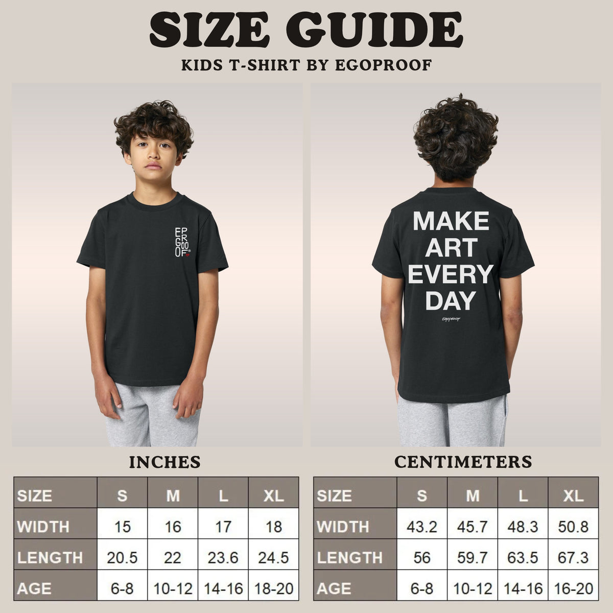 Kids T-shirt Size Chart by EGOPROOF