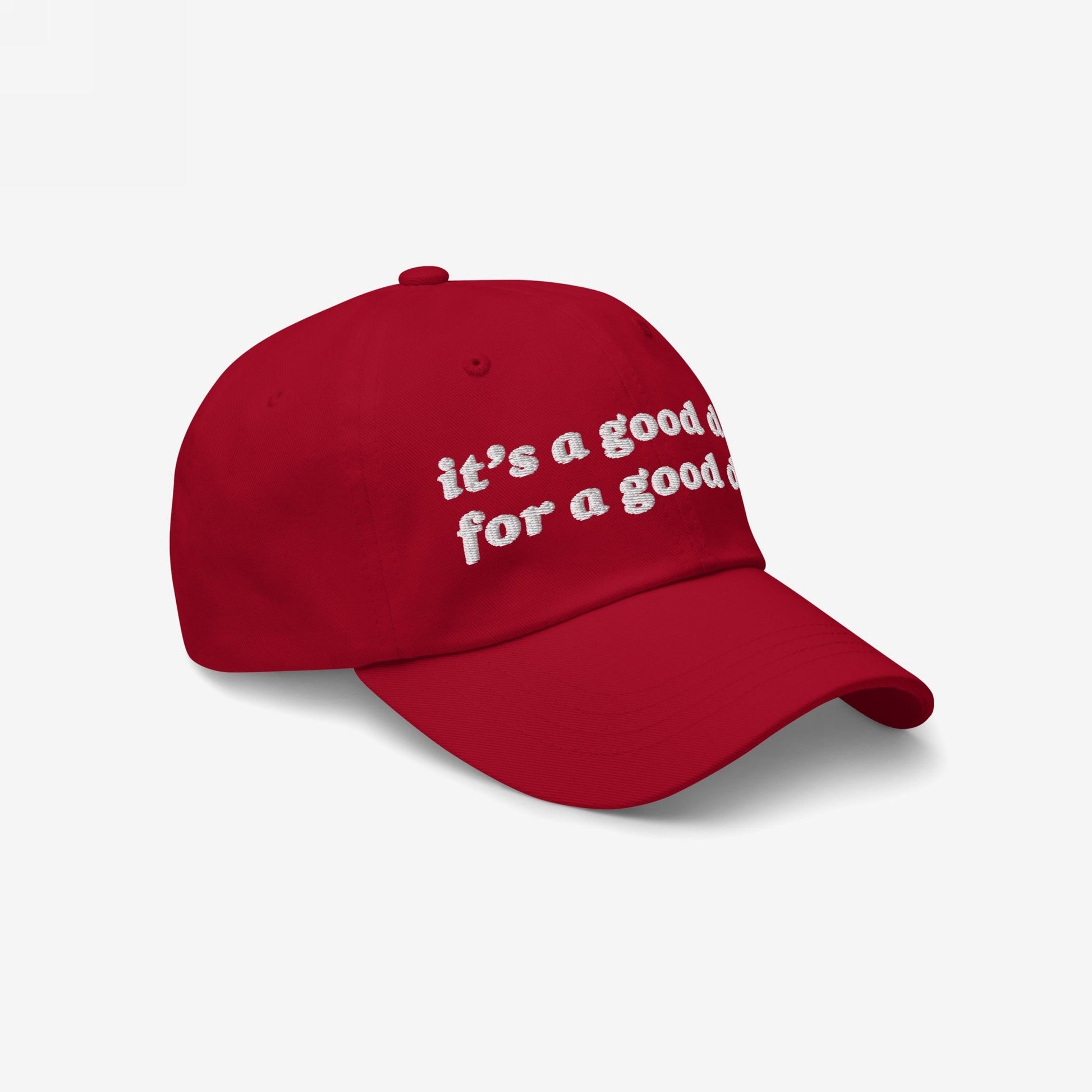 Good Day Hat with curved brim features partially visible white embroidery, it’s a good d… / for a good d… Perfect for positivity and mental health advocacy, embodying Egoproof's empowering message.