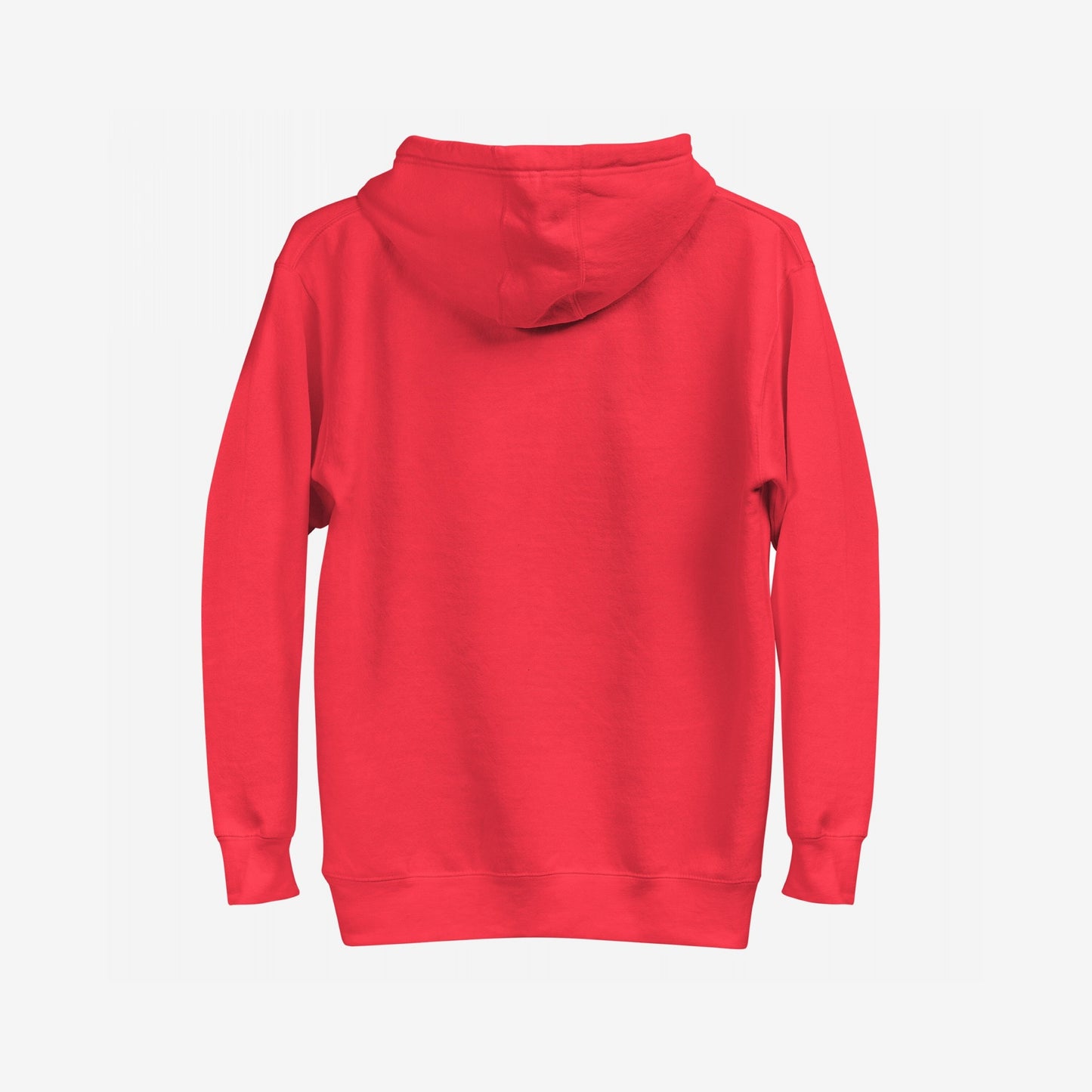 Good Day Hoodie EU, back view; plain red design, midweight unisex fit. Crafted for comfort and optimism, it symbolizes warmth and hope, benefiting NAMI. Ideal for mindful, serotonin-boosting routines.