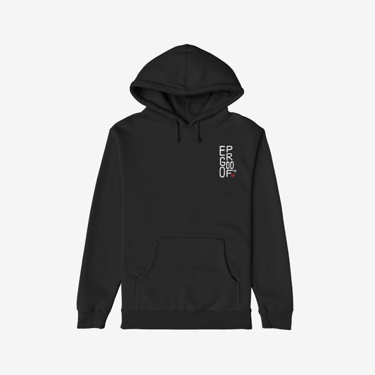 Make Art Every Day Hoodie features a sleek black design with EGOPROOF on the chest, red heart icon, and MAKE ART EVERY DAY on the back, embodying creativity and focus.