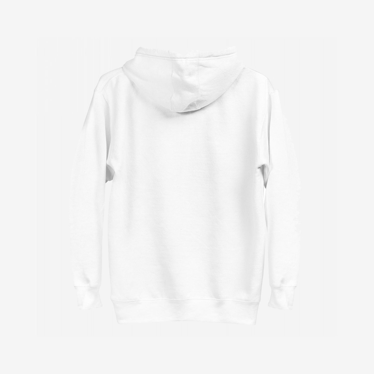 The Timeline Hoodie EU features a plain white design, viewed from the back, against a light background. It embodies Egoproof’s ethos, offering comfort and a statement for navigating mental health challenges.