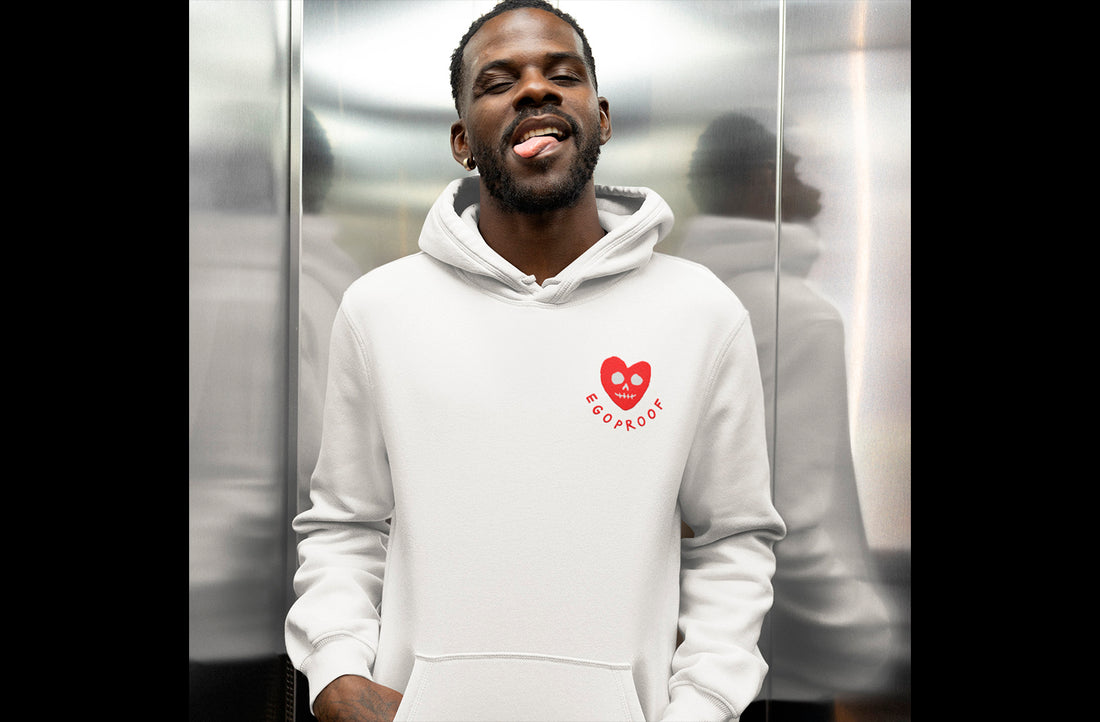EGOPROOF - Man wearing white hoodie street fashion