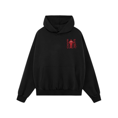 Black 99 Problems Hoodie with a red EGOPROOF design on the chest. Features a kangaroo pocket and draw-string hood, embodying 