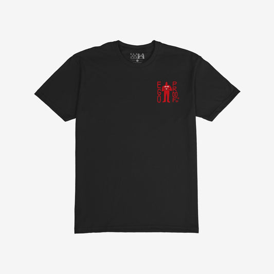 99 Problems T-shirt featuring a small red graphic of the EGOPROOF mascot on the chest, embodying humor and resilience for those navigating mental health challenges.