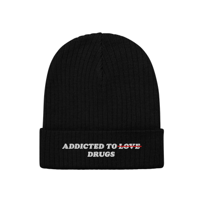 Addicted To Love / Drugs Hat Beanie Black by EGOPROOF