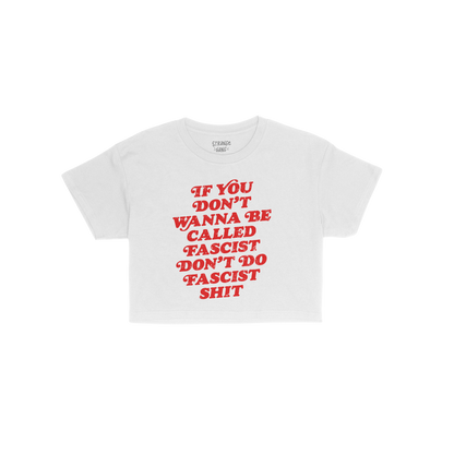 Anti-Fascist Women's Baby Tee featuring a bold red slogan emphasizing resistance and individuality on a plain white backgroun
