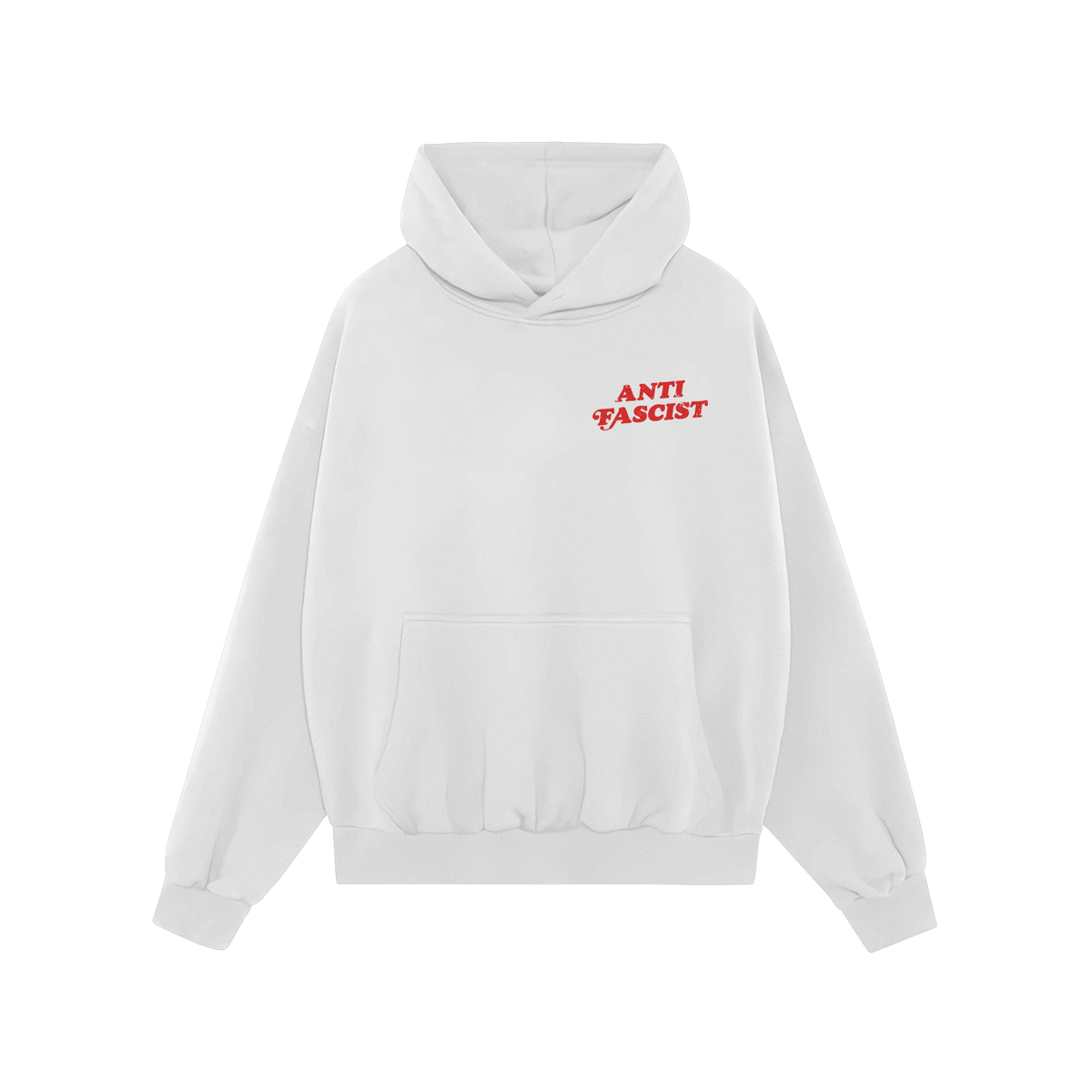 Anti-Fascist Hoodie & Sweatshirt features a bold back slogan advocating against fascism, complementing a front chest print. I