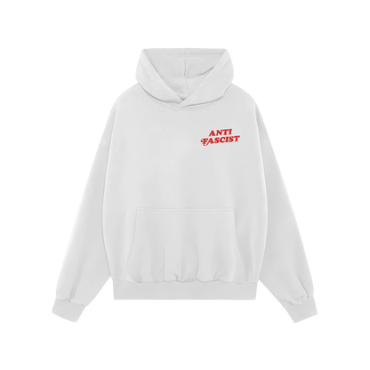 Anti-Fascist Hoodie & Sweatshirt features a bold back slogan advocating against fascism, complementing a front chest print. I