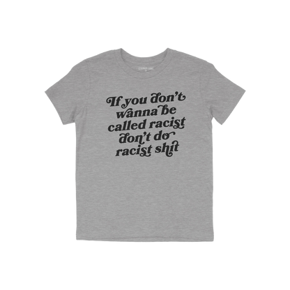 Anti-Racist Kids T-shirt featuring bold, stylized lettering promoting awareness. Laid flat, it empowers young voices to stand