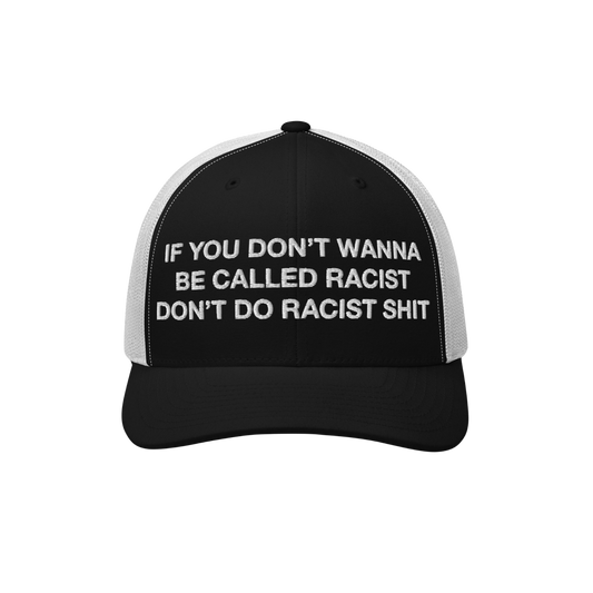 Anti-Racist Hat EU featuring a bold slogan in white block letters on a trucker-style cap, crafted for those confronting racis