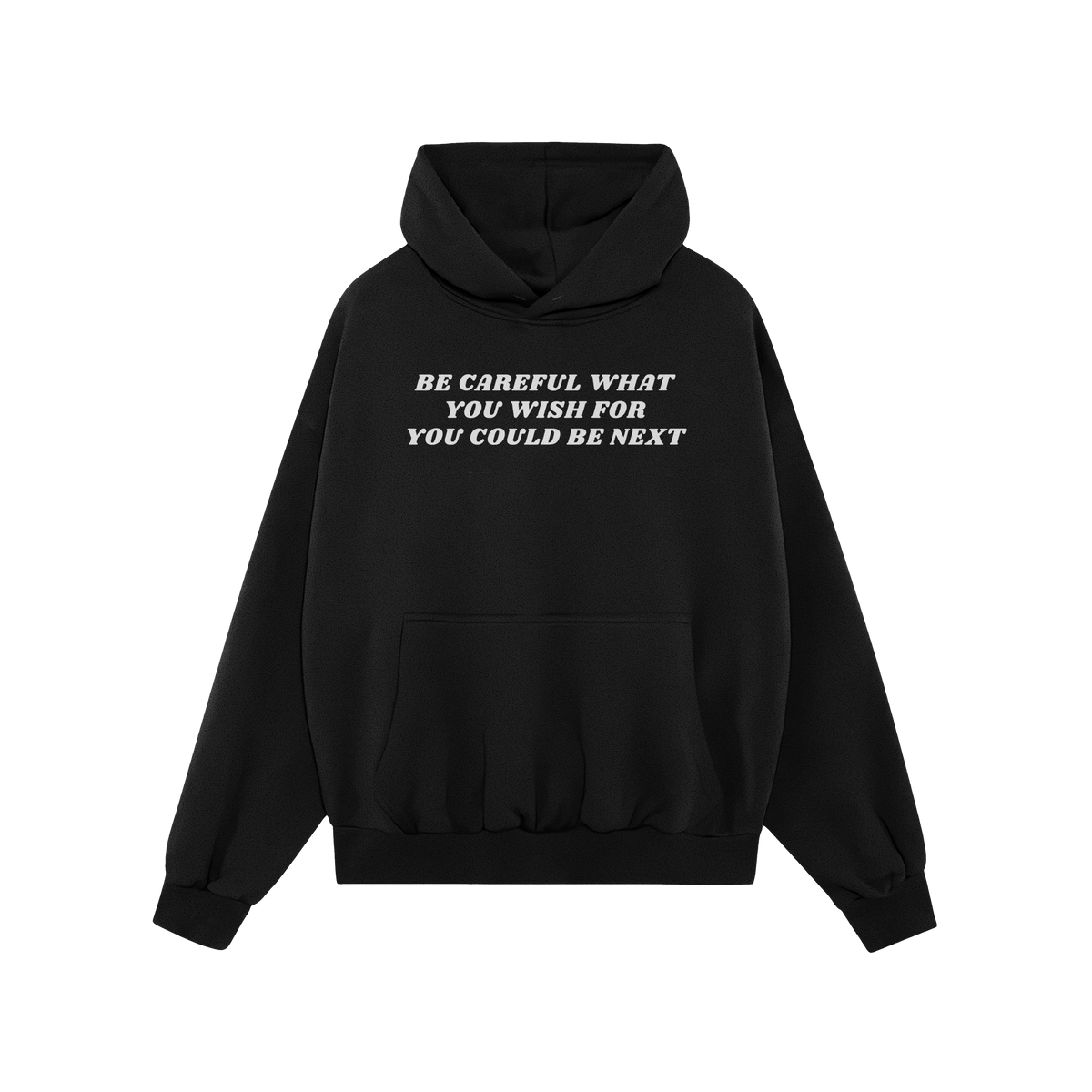 Black Be Careful Hoodie with bold white text warning against hate and injustice, midweight unisex design for activism and pro