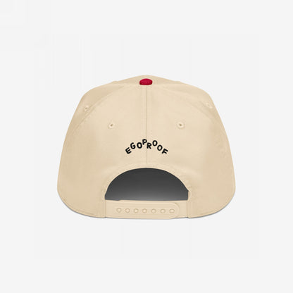 Back view of Custom Hate Has No Home Here 5-Panel Hat in beige with adjustable snapback and EGOPROOF text embroidery.
