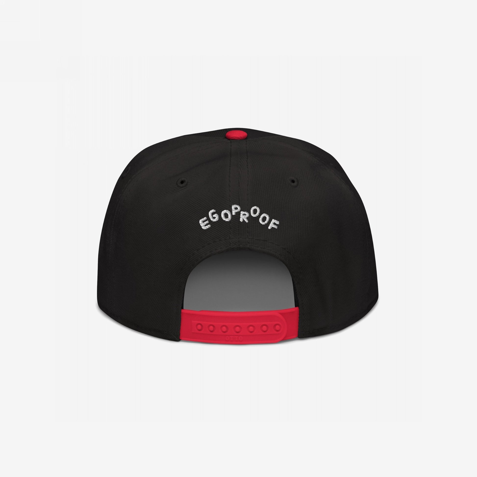 Custom Hate Has No Home Here Snapback Hat showing black adjustable back with red snap closure and embroidered EGOPROOF text