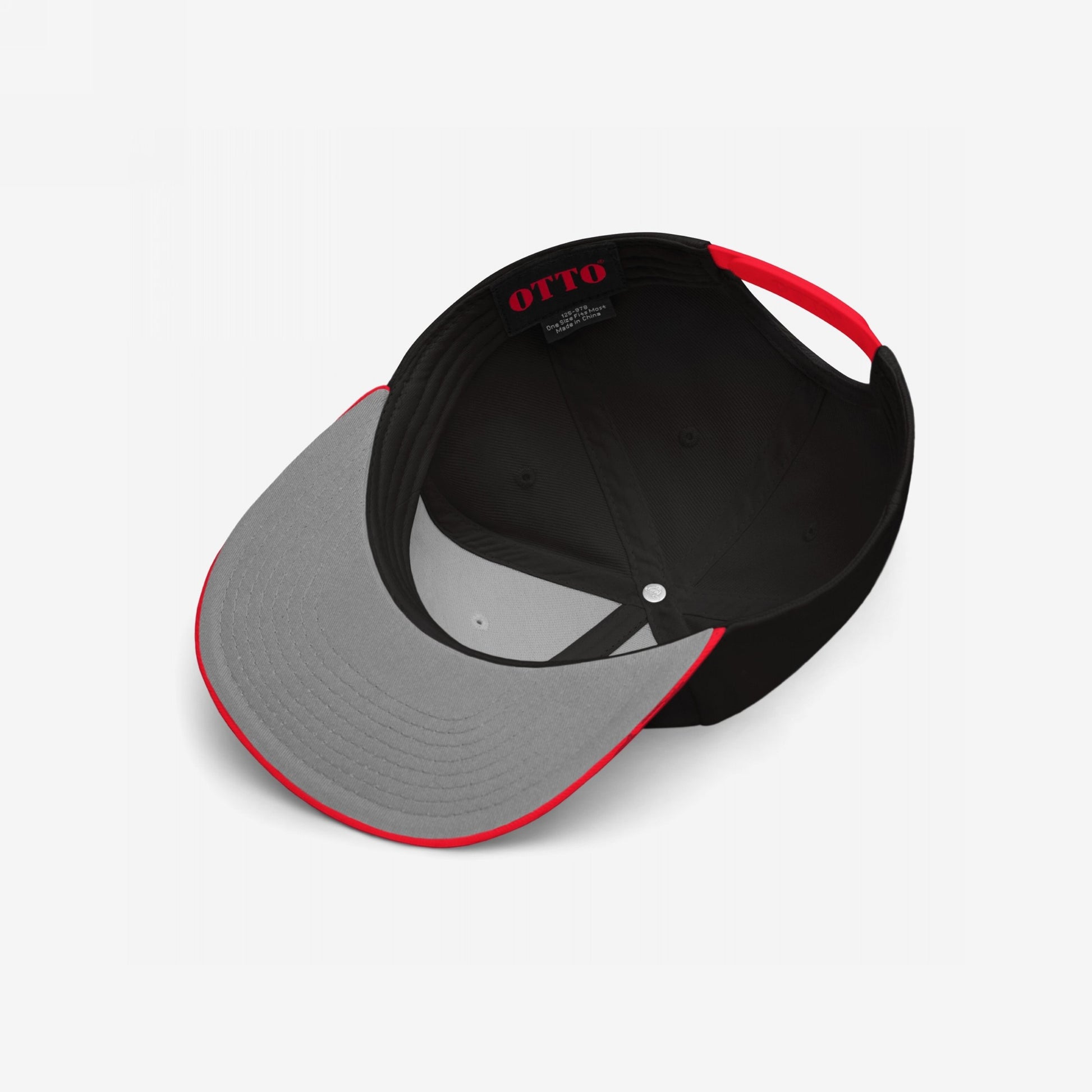 Custom Hate Has No Home Here Snapback Hat showing adjustable black and red design with gray under-visor and structured six-panel construction