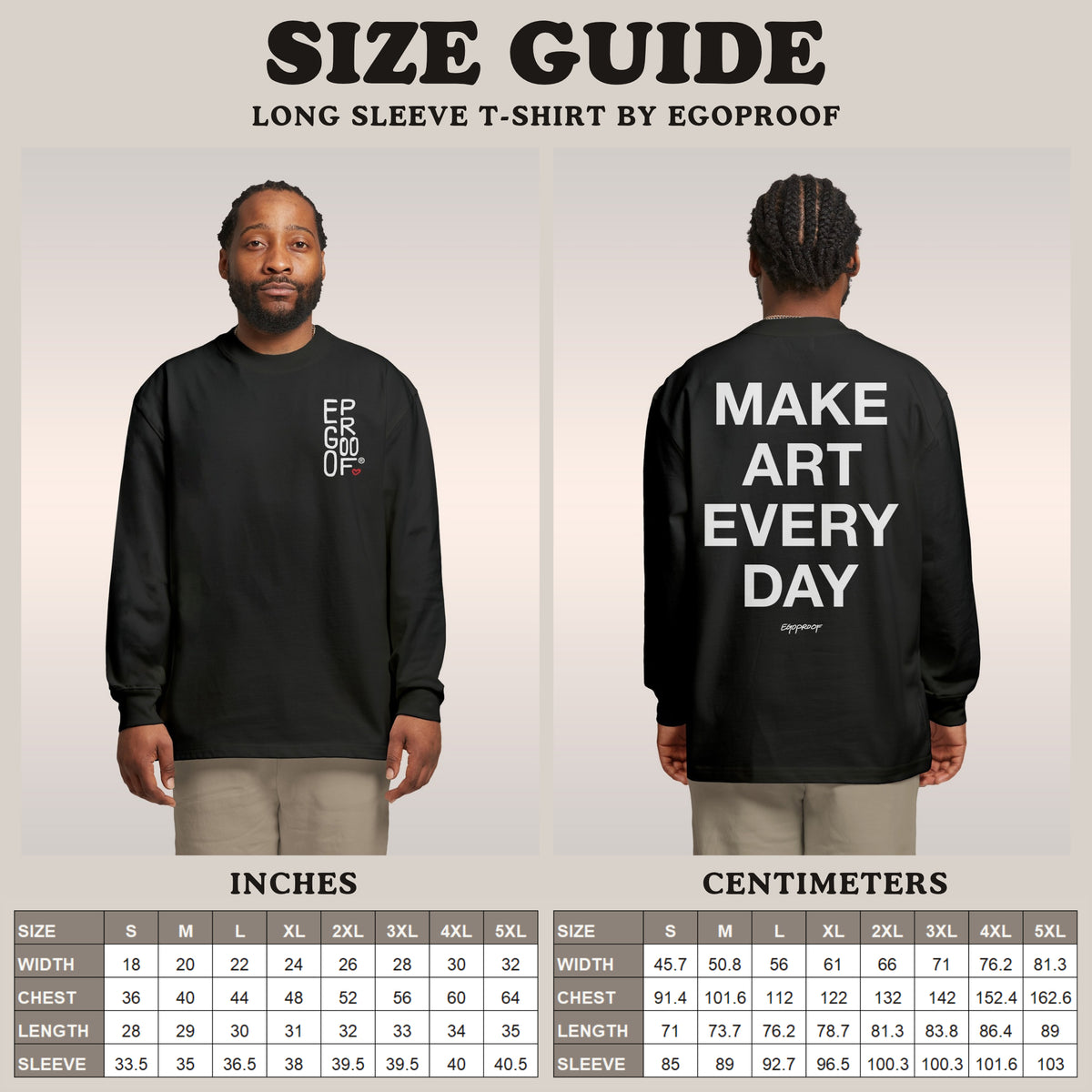 Long Sleeve T-shirt Size Chart by EGOPROOF