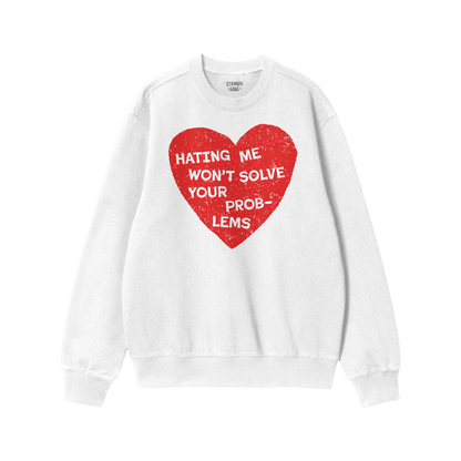 White No Hate Hoodie & Sweatshirt with a bold red heart and text promoting confidence and resilience against hate.