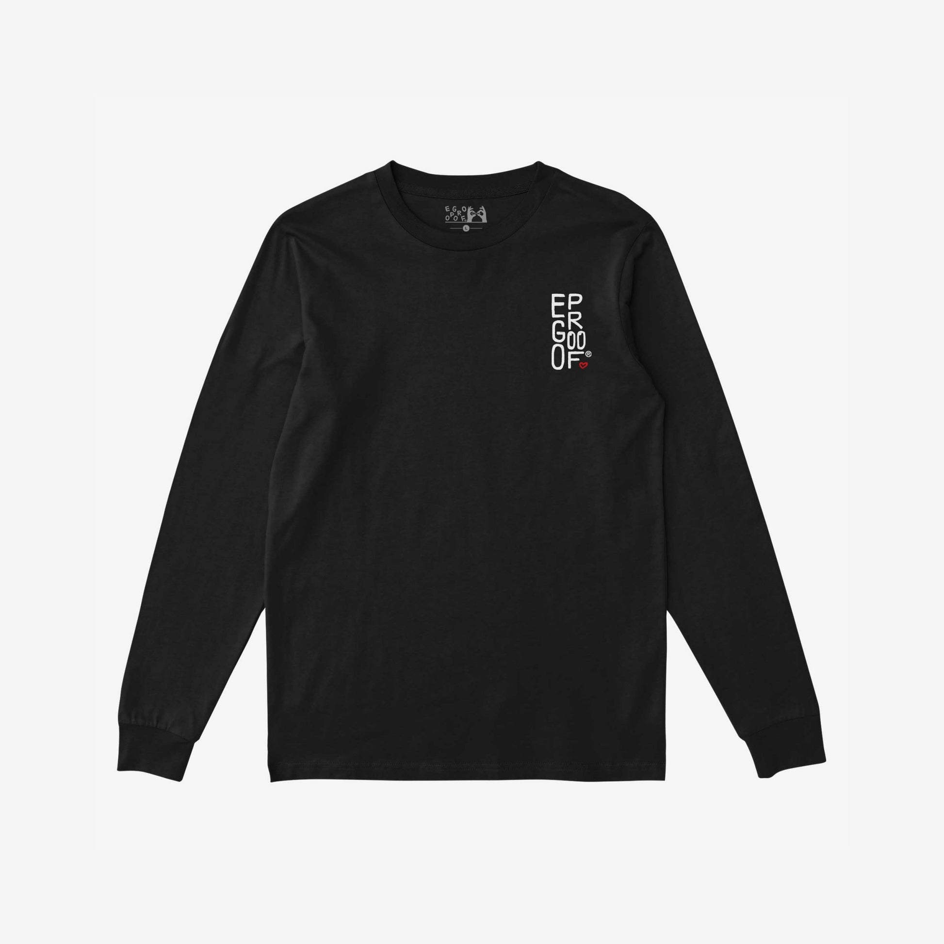Make Art Every Day T-shirt long sleeve in black with small vertical graphic on chest, perfect for creative and artistic expression.