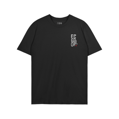 Make Art Every Day T-shirt EU: Flat-lay of a black short-sleeve tee with a small white logo on the chest, embodying Egoproof'
